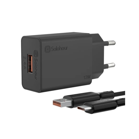 Solohour Cargador Carga Rápida 12W Kit USB-A to USB-C 1m Negro