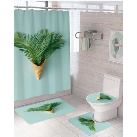 Mylhogar - Juego 5 Piezas Con Cortina De Baño De Tela Poliéster Y Forro De Ducha De Plástico