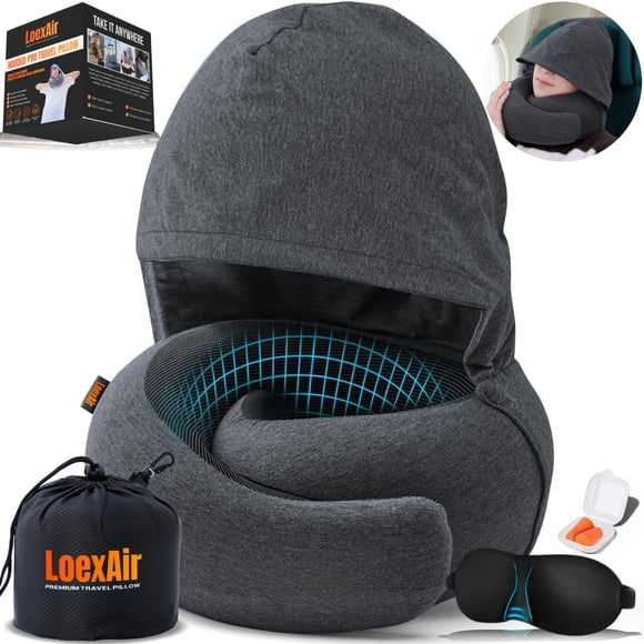 Almohada de Viaje LOEXAIR con Capucha y Soporte de Cuello de Espuma Viscoelástica