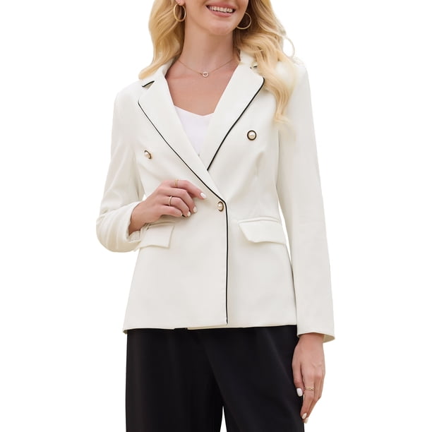 INSPIRE CHIC Chaqueta de Trabajo para Mujer Doble Botonadura Traje de Trabajo S Blanco