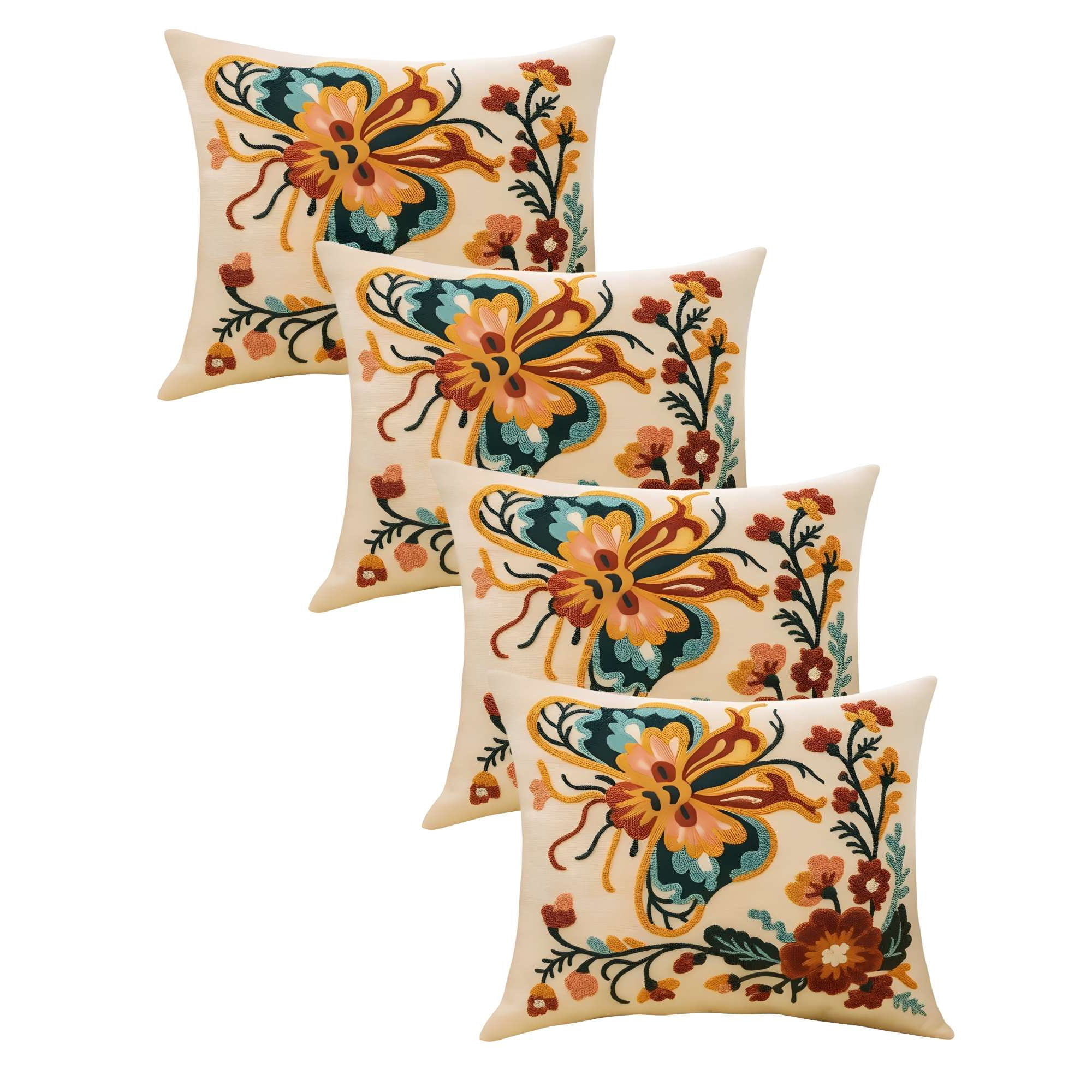 Genérico - Pack De 4 Fundas De Cojin Bordadas 45x45 Beige 01