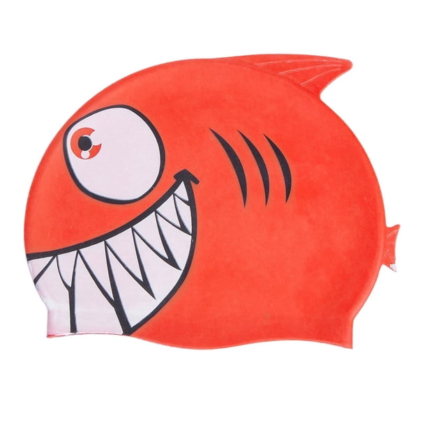 Forma de pescado gorra de natación gorro de trajes de baño lindo cómodo fácil de poner y apagar ropa de baño para niños para niños adolescentes niñas Rojo