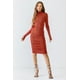 thumbnail image 4 of Vestido Midi Con Cuello Alto Fruncido Y Espalda Abierta Con Efecto Satén Ladrillo, 4 of 5