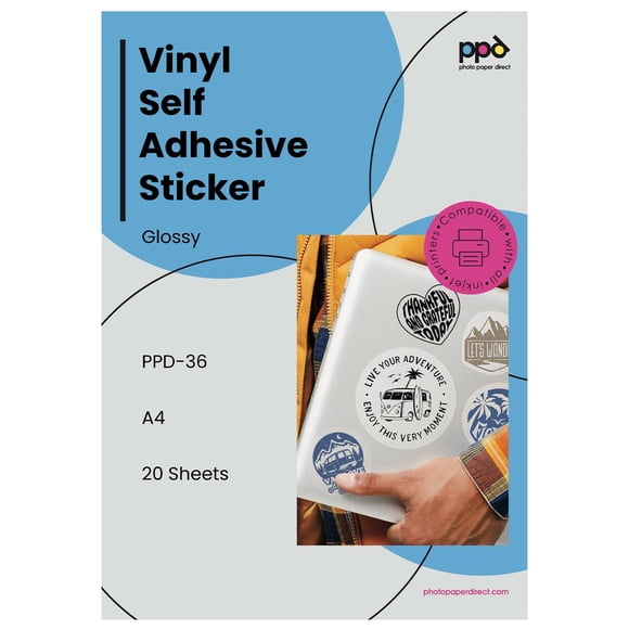 Papel adhesivo vinílico PPD 20 hojas A4 brillante para impresoras de inyección de tinta