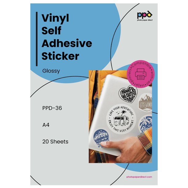 Papel adhesivo vinílico PPD 20 hojas A4 brillante para impresoras de inyección de tinta