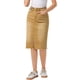 thumbnail image 4 of Falda de mezclilla de cintura alta para mujer INSPIRE CHIC, falda de mezclilla hasta la rodilla con dobladillo sin rematar y bolsillos, marrón amarillento, talla S, 4 of 6