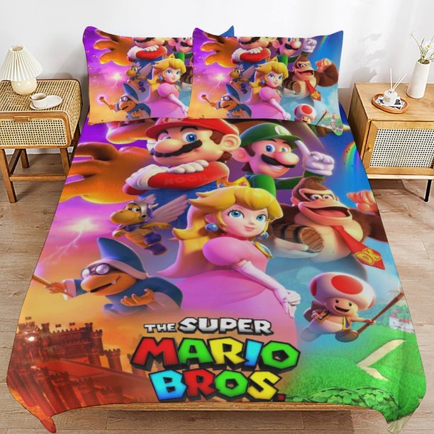 Super Mario 3-Piece Comforter Set for Bedroom Super Mario Bedding Set for Kids Adults Soft Microfiber Duvet Cover Set with Zipper Closure
