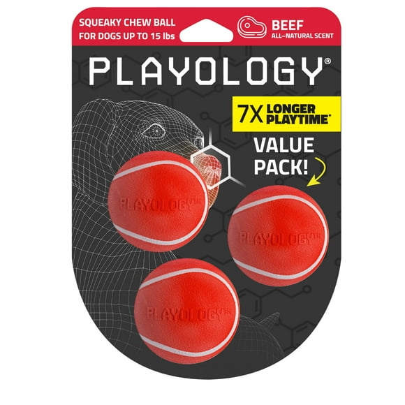 Pelota masticable Playology Squeaky para perros pequeños de hasta 25 libras, paquete de 3