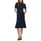 thumbnail image 2 of INSPIRE CHIC Vestido Vintage de Cuello Simulado para Mujer, Vestido de Iglesia, Trabajo, Manga Corta, Cola de Pescado con Cinturón, M Azul Marino, 2 of 5