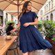 thumbnail image 2 of GRACIA Y GRANDEZA Vestido midi de rayón para mujer de talla grande, color sólido, manga de pétalo, dobladillo con volantes, vestido de línea A con lazo en la espalda 2X Azul Marino, 2 of 8