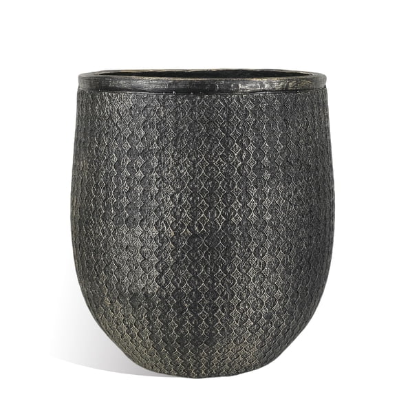 Macetero Worth Garden Redondo 30,48 cm de Diámetro x 38,1 cm de Alto Cemento de Óxido de Magnesio Negro Dorado