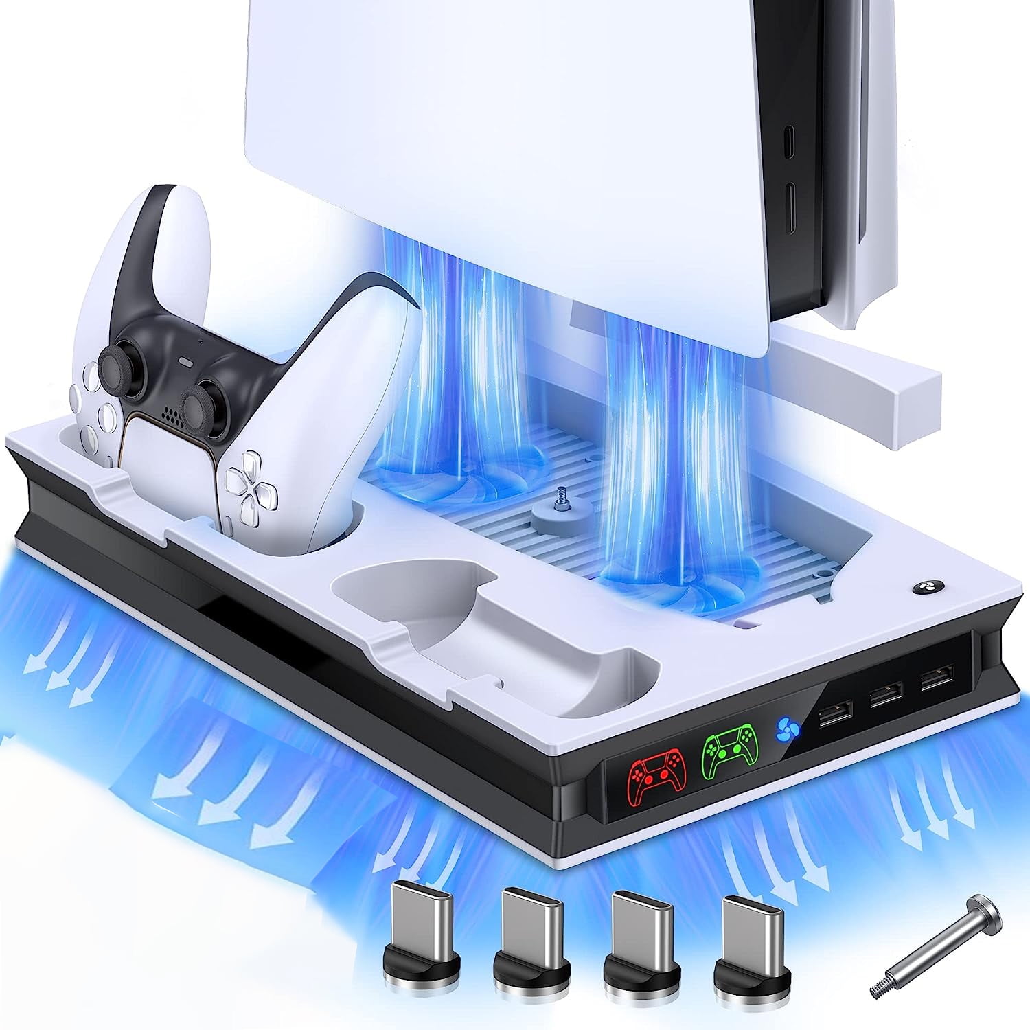 Genérico - Soporte De Almacenamiento Para Ps5 Con 2 Ventiladores De Enfriamiento, Estación De Carga Rápida Para Controladores Con 3 Puertos Usb Adicionales, Estación De Enfriamiento Accesorios Soporte Vertical