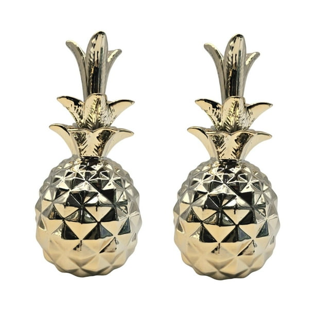 Set 2 Figuras Piñas Decorativas De Ceramica Adorno Decohogar dorado