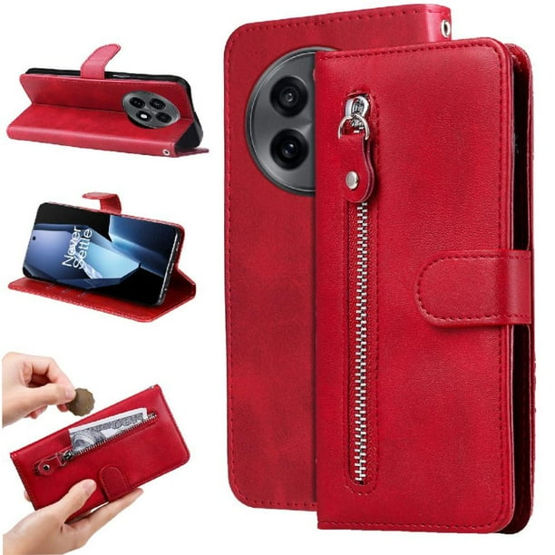 Funda con Cremallera para OnePlus 13R 5G, Carcasa Cartera de Cuero PU con Soporte y Tarjetero