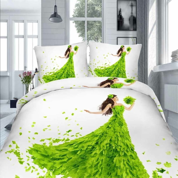 Green Mitigation Duvet Quilt Covers Pillow Case Bedding Sets3-Piece Bedding Set (1 Duvet Cover + 2 Pillow Shams)