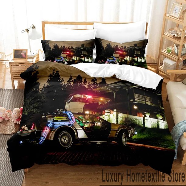 v498 Bed Sheets Back To The Future Bedding Set,Duvet Cover Comforter Bed Set Quilt Cover Pillowcase,King Queen Twin Size Boys Girls Adults 3-Piece Bedding Set (1 Duvet Cover + 2 Pillow Shams) Bed Shee