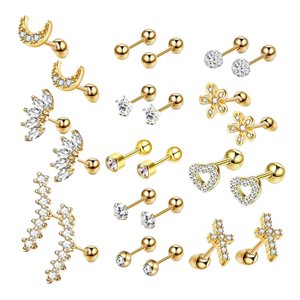 Ioensy - Juego De Aretes De 24 Piezas Con Parte Posterior Plana Para Hombres Y Mujeres, Color Dorado