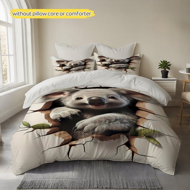 Set Wall-Breaking Cute Koala Printed Duvet Cover Set 100% Polyester Duvet Cover Soft And Comfortable Good Quality Fluffy And Breathable Machine Washable And Dur