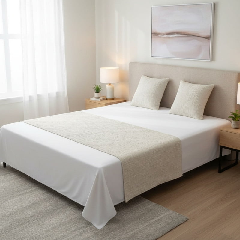 Genérico - Juego De Piecera Chenille Medida 70x210cm Pie De Cama Crema