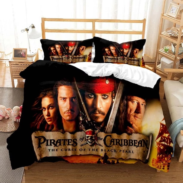 v1436 Bed Sheets Pirates Movie Bedding Set,Pirates of the Caribbean Duvet Cover Print,Jack Quilt Cover Pillowcase king Queen Size Boys Adult 3-Piece Bedding Set (1 Duvet Cover + 2 Pillow Shams) Bed Sh