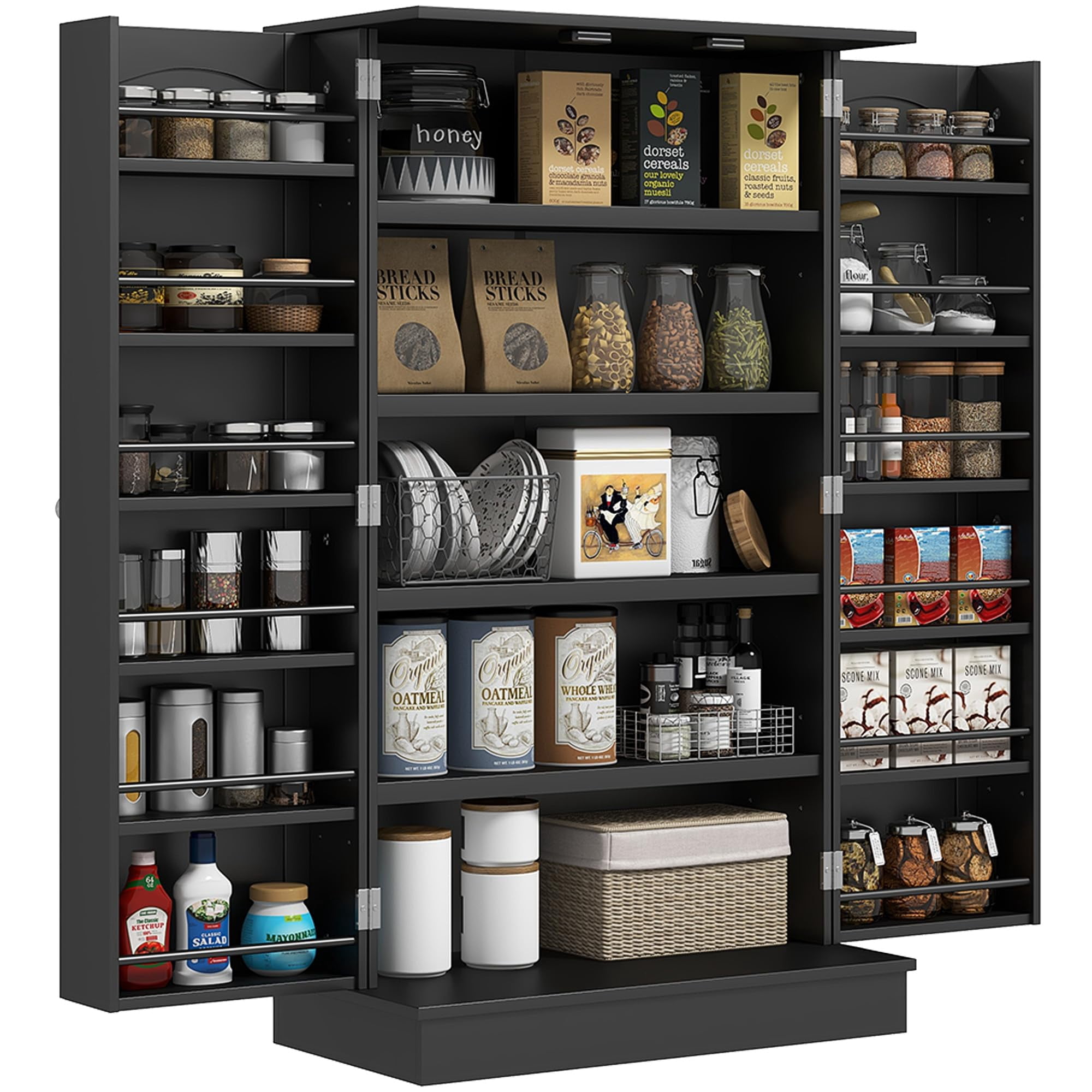 Armario De Cocina Homcom, 104 Cm, Negro, 5 Niveles, 12 Estantes