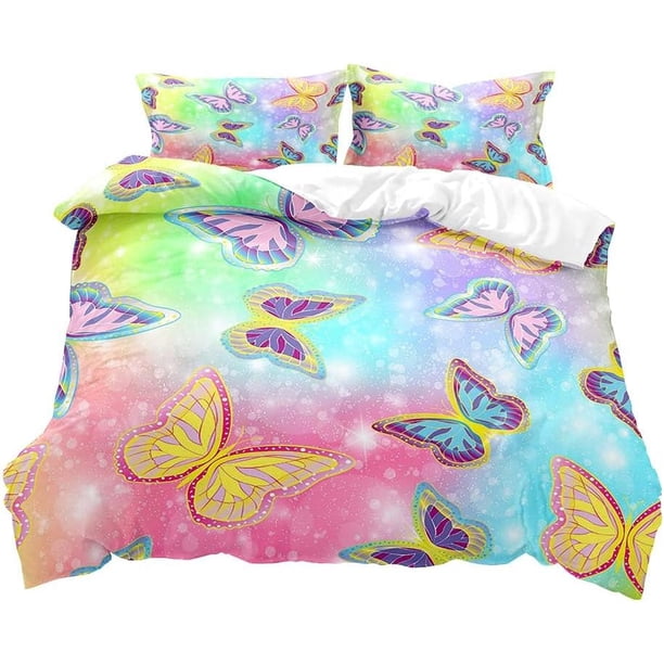 3PCS Pink Bedding White Duvet Cover Full Kids Bedding Gold Glitter Crown Castle Fairy Tale Princess Comforter Bedspread Quilt Cover