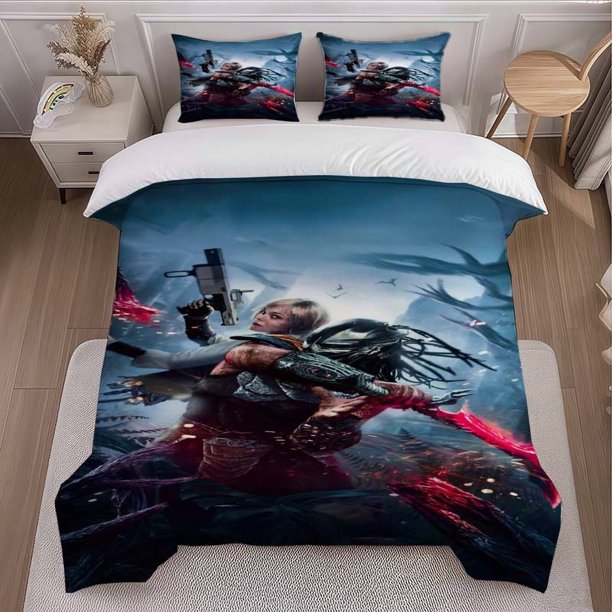 Alien Hunters Fiercely Fight Humans Themed Bedding Set Duvet Cover and Pillowcase Set