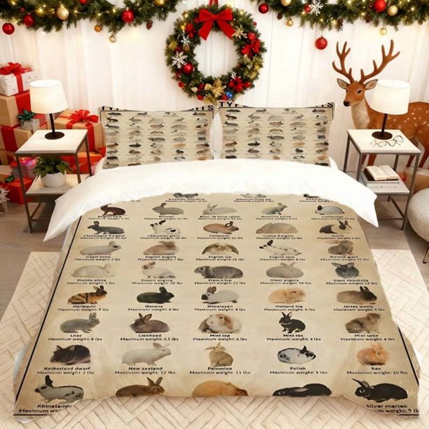 Rabbit Breed Illustration Print Quilt Cover Set Theme Bedding Quilt Cover Pillowcase Set Soft Comfortable Suitable for Home And Bed