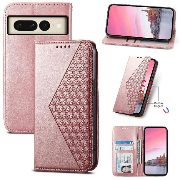 Funda Flip FOXDOCK para Google Pixel 8 Pro , Estilo Billetera con Diseño Rombo, Correa de Mano y Soporte, Uso Diario