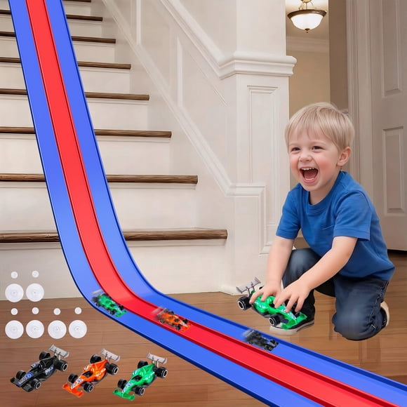 Pista de carreras flexible de 3 carriles JAESITETER con ventosas, 4,5 m
