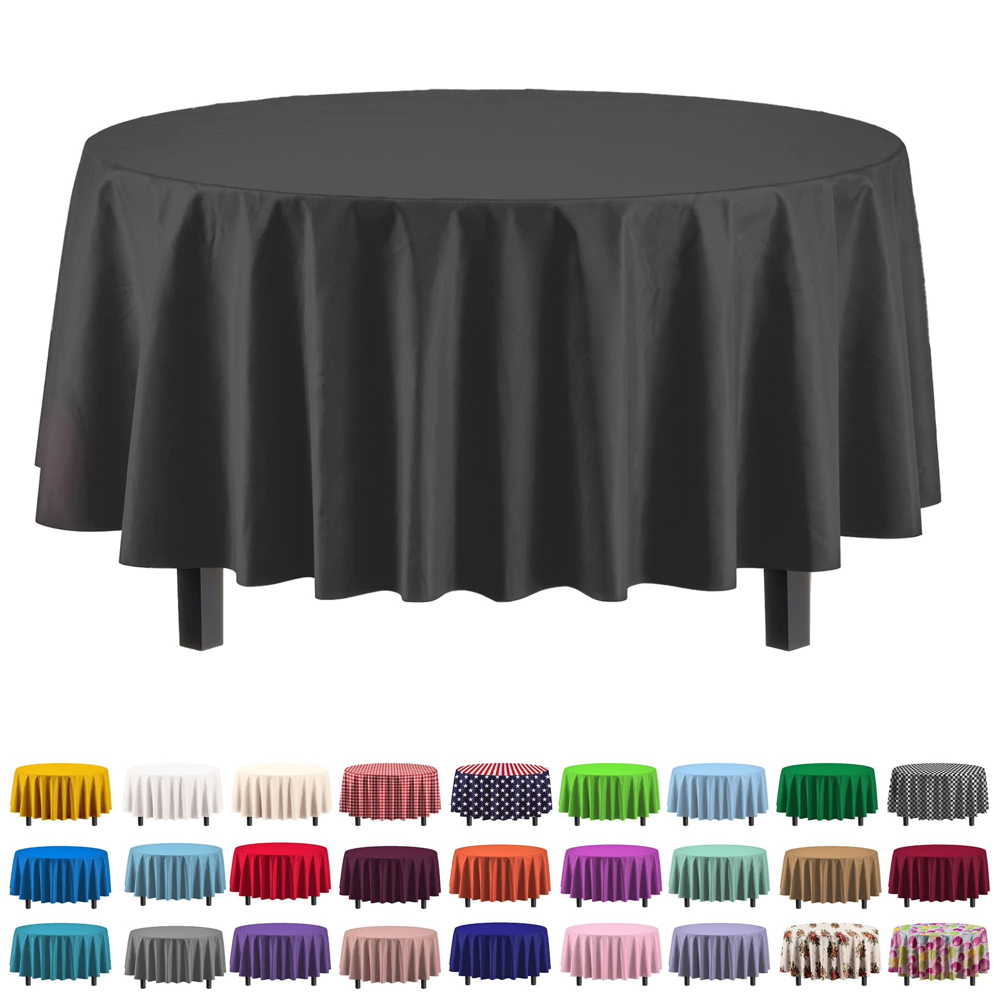 Exquisite - Mantel Exquisito De Plástico De Primera Calidad, 84 Cm, Redondo, Negro, 12 Unidades