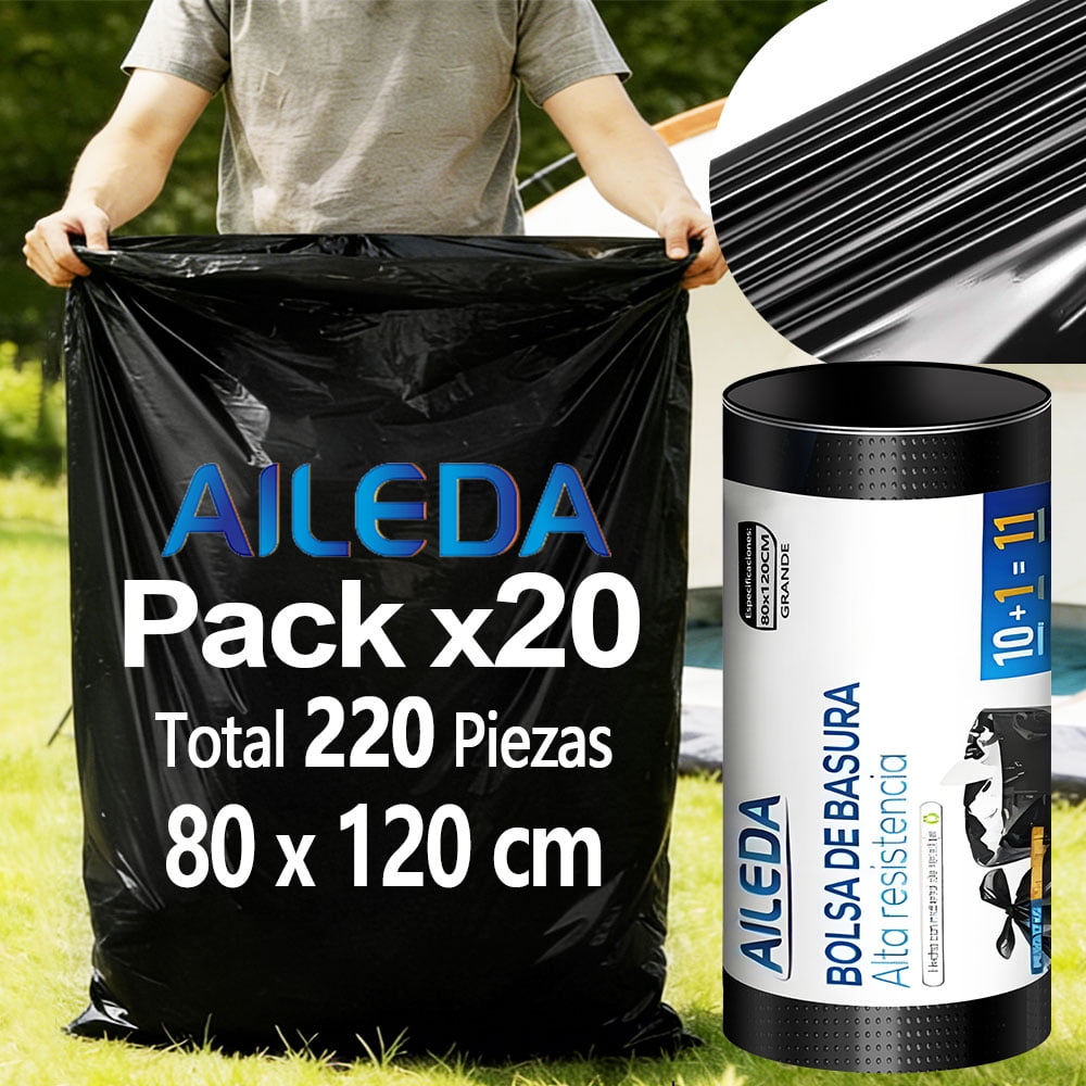Aileda Bolsa De Basura Grande 80 X 120 Cms - Excelente Calidad 20 Rollo Con En Total 220 Unidades