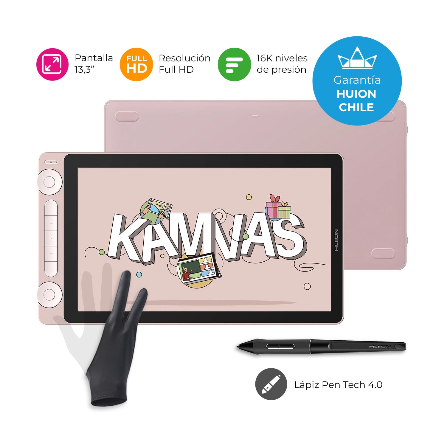 Huion - Tableta Gráfica Monitor Kamvas 13 (gen 3) Pink Con Doble Dial