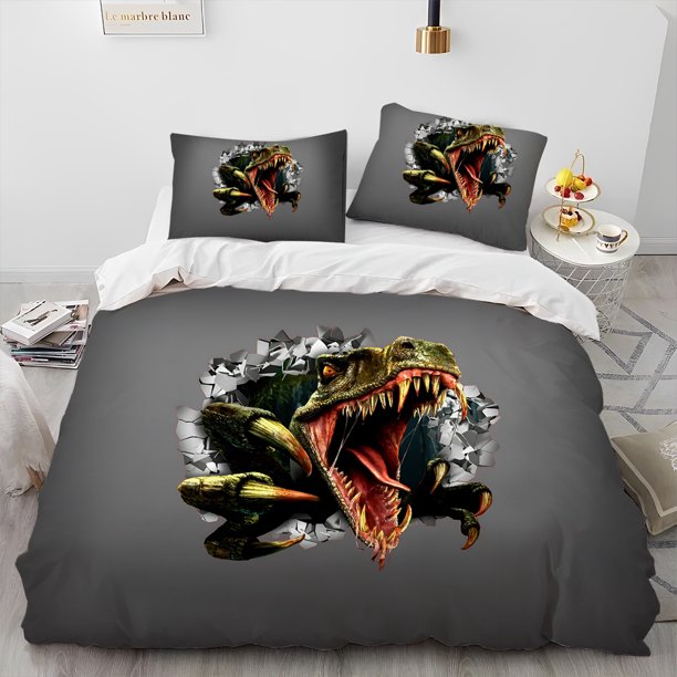 v1643 Bed Sheets Cartoon Dinosaur Illusion Comforter Bedding Set,Duvet Cover Bed Set Quilt Cover Pillowcase,Queen Bedding Set for Child Gift 3-Piece Bedding Set (1 Duvet Cover + 2 Pillow Shams) Bed Sh