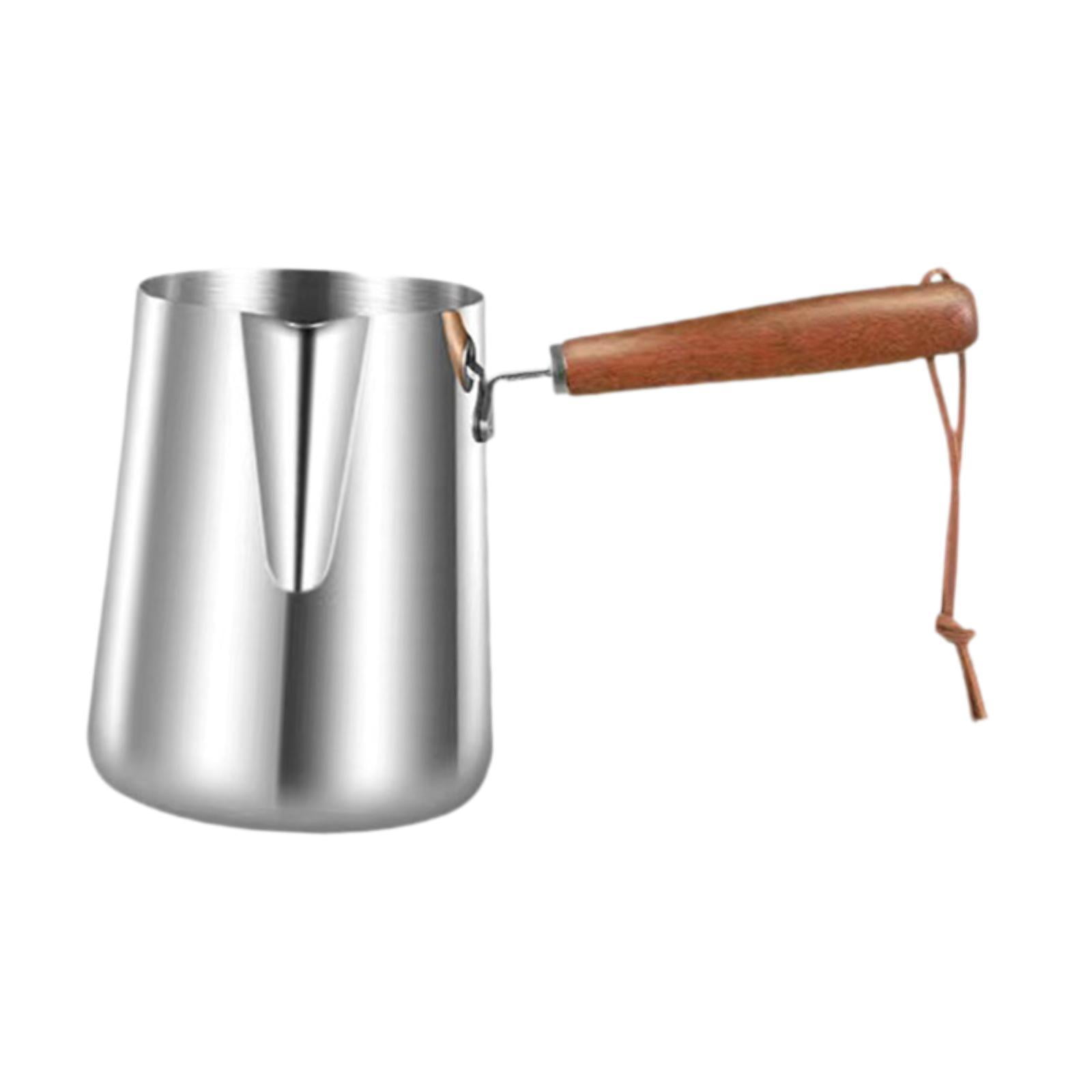 Magideal - Calentador Turco Para Café, Calentador De Leche Con Mango De Madera A Escala, Jarra Para Espumar Leche, Acero Inoxidable Para El Hogar, Oficina Y Bar 1000ml