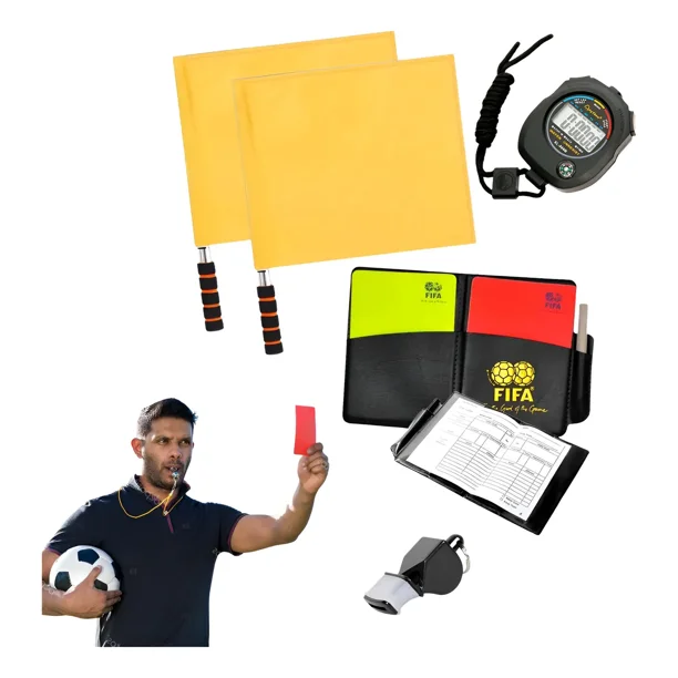 Pack Arbitro Banderines Tarjetas Rojas Amarillas Silbato