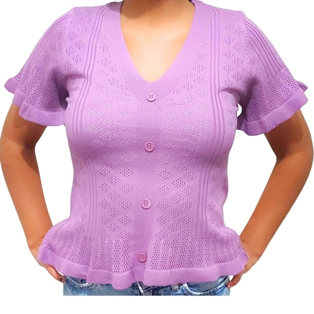 Polera Mujer Algodon Manga Corta Tejido Hilo Colores 1084