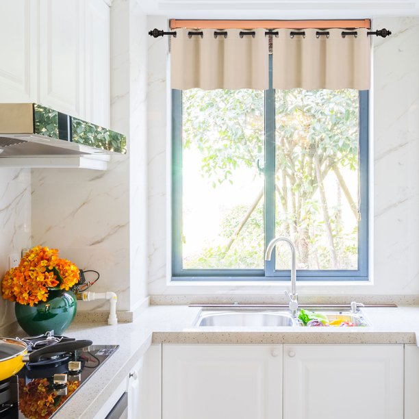 PiccoCasa 2Pcs Panel de Cortina Pequeña para Ventana Bloqueo Cocina, Beige 52 x 18 Pulgadas