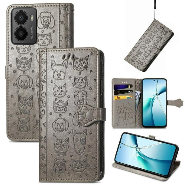 Funda Cartera FOXDOCK para HMD Fusion , Flip PU con Relieve de Gatos y Perros, Tarjetero y Soporte