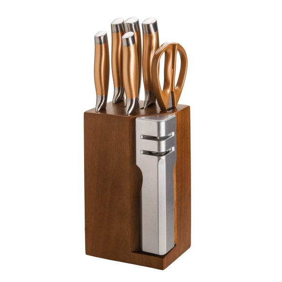 Juego de taco de cuchillos New England Cutlery de 7 piezas con afilador color cobre