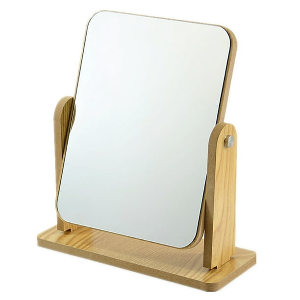 Espejo de escritorio de madera, espejo de 360 grados, portátil, ajustable, para baño, sala de estar, afeitado, maquillaje (extra grande).