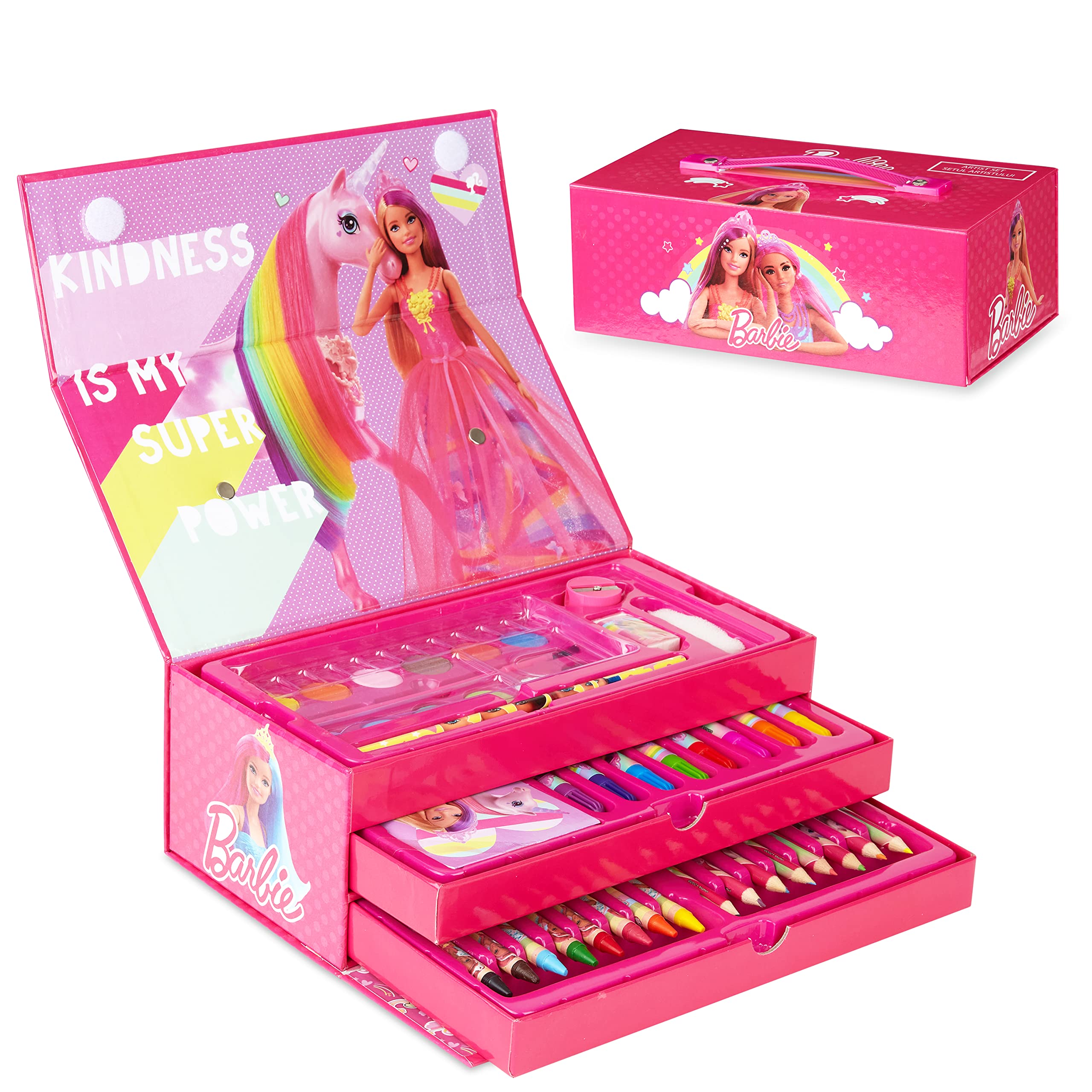 Art Set Barbie Art Box Con 3 Cajones Y Asa Para Niños