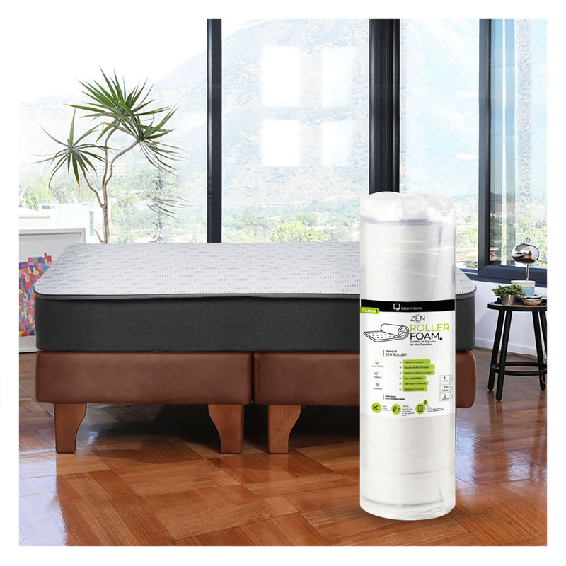 Latam Home - Cama Europea Zen Roller 2 Plazas Colchon Comprimido Espuma Tela Chocolate