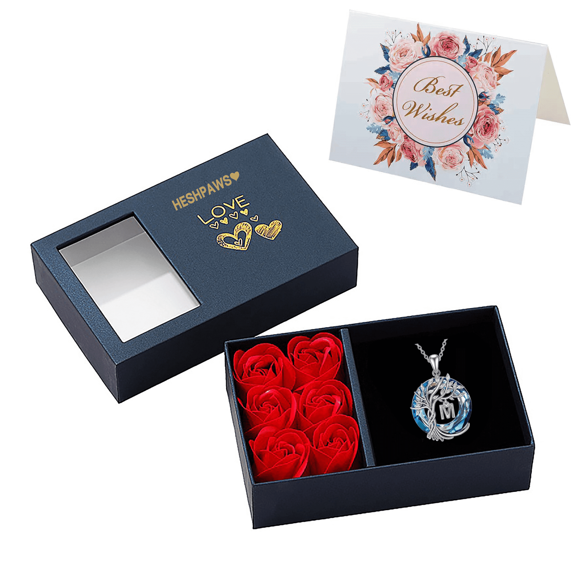 Collar Heshpaws Tree Of Life Con Inicial A-z Y Caja De Regalo Rosa