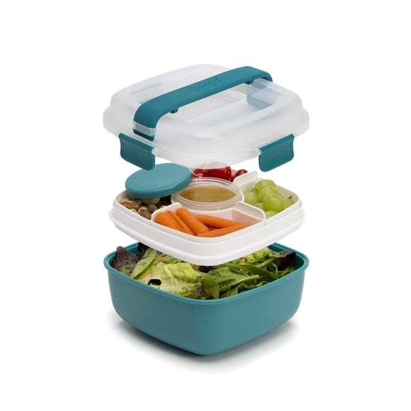 Fiambrera Goodful Bento apilable, 1650 ml, color verde azulado