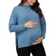 thumbnail image 4 of Tops de suéter de maternidad para mujeres, camisetas de manga larga con abertura lateral, rayas, tejido acanalado, cuello simulado, suéter de embarazo, M azul, 4 of 6