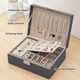 thumbnail image 2 of Joyero para mujer, joyero de viaje de cuero con cerradura, organizador de joyas de 2 capas, pequeño estuche para guardar joyas (gris), 2 of 5