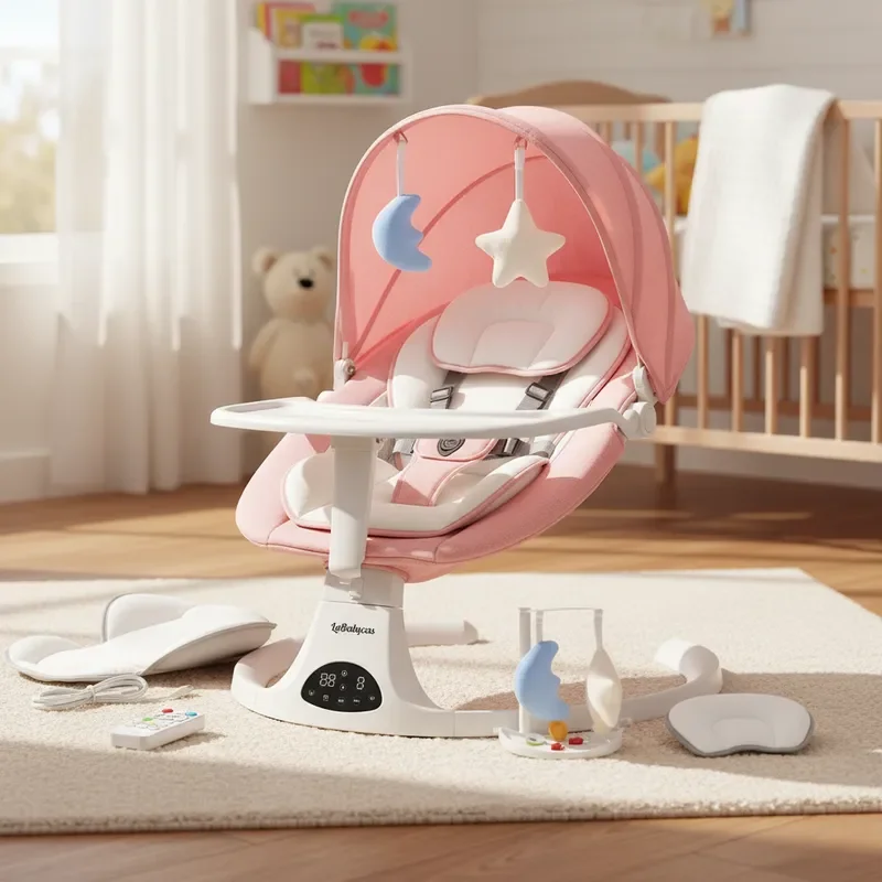 Mecedora Eléctrica 2 En 1 Bluetooth Yoya Rosada Lubabycas