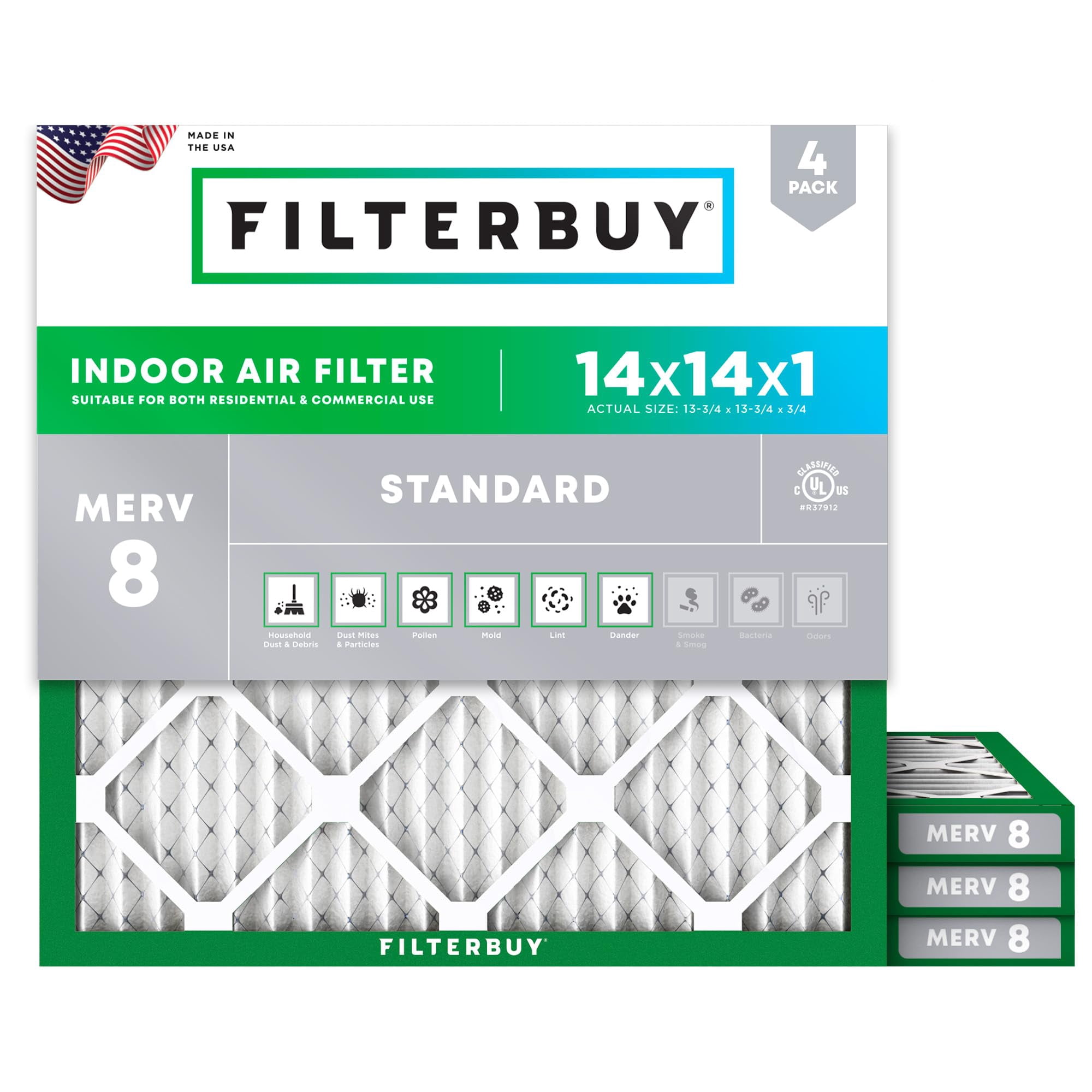 Filtro De Aire Filterbuy Merv 8 14 X 14 X 1 (paquete De 4) Dust Defense