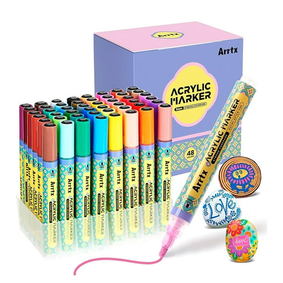Arrtx Marcadores Acrílicos de 48 Colores (Punta Redonda)
